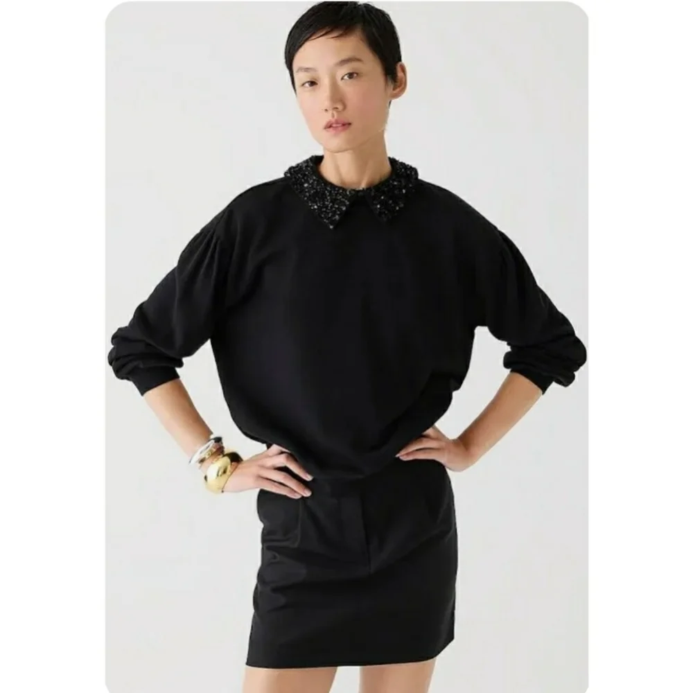 J.Crew Crewneck sweatshirt with crystal-embellished collar